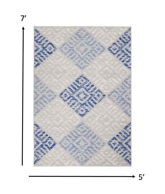 5' X 7' Blue Gray Geometric Dhurrie Area Rug