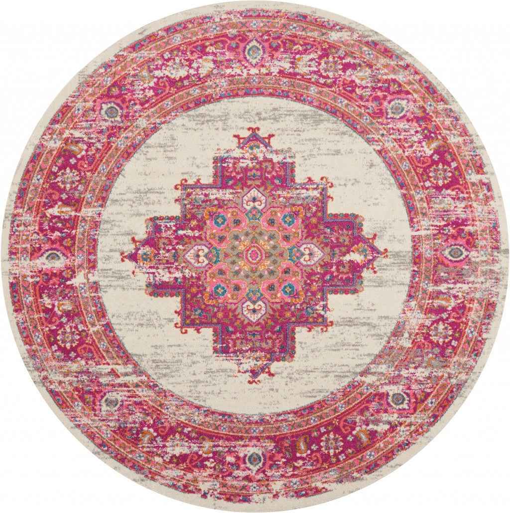 8' Fuchsia Round Power Loom Area Rug