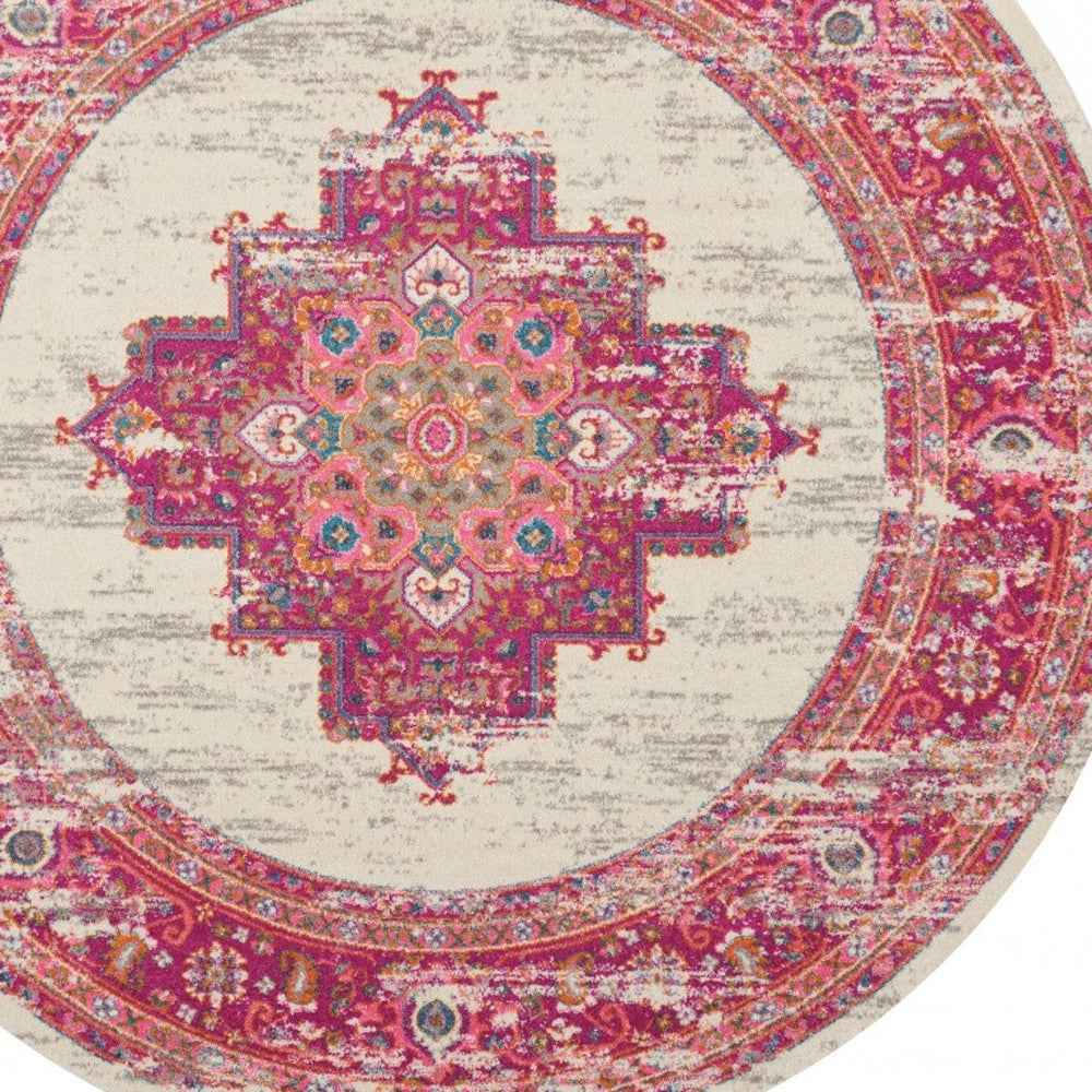 8' Fuchsia Round Power Loom Area Rug