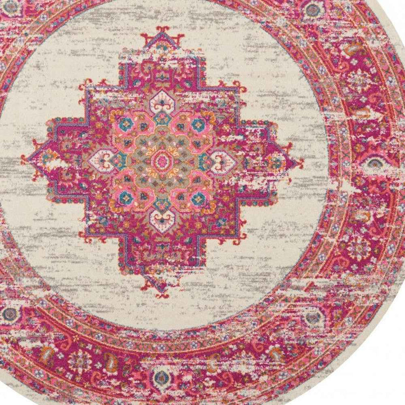 8' Fuchsia Round Power Loom Area Rug