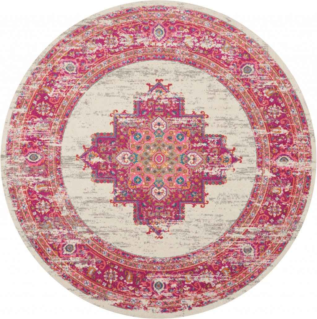 8' Fuchsia Round Power Loom Area Rug