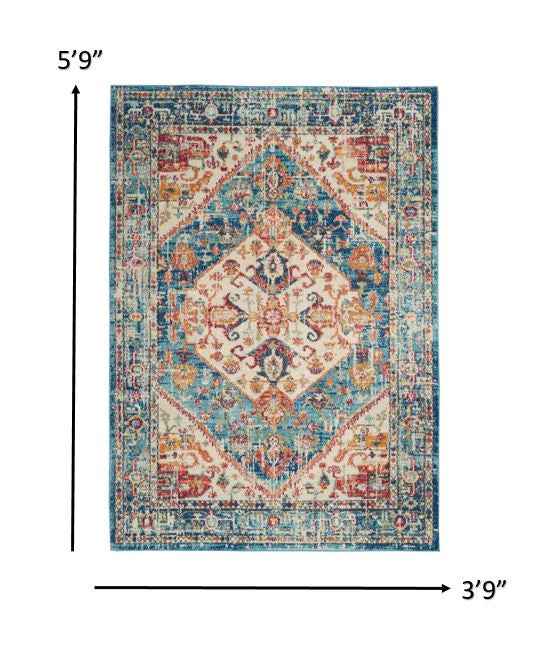 4' X 6' Blue And Ivory Power Loom Area Rug