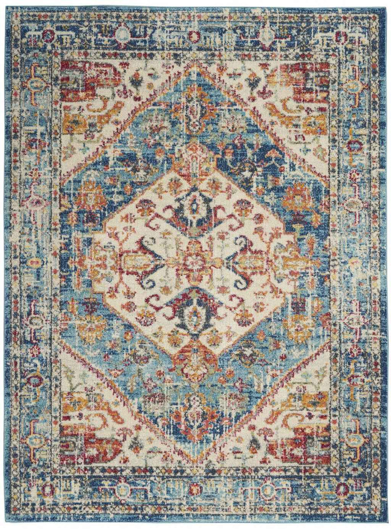4' X 6' Blue And Ivory Power Loom Area Rug