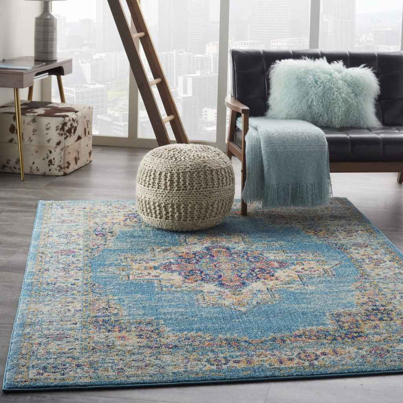 5' X 7' Light Blue Southwestern Power Loom Area Rug