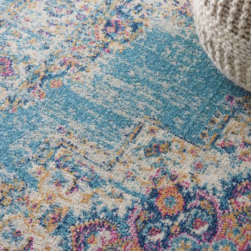 5' X 7' Light Blue Southwestern Power Loom Area Rug