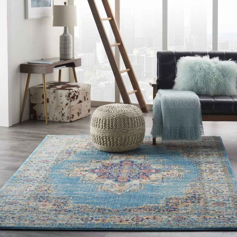 5' X 7' Light Blue Southwestern Power Loom Area Rug