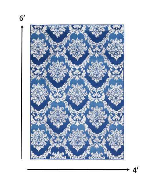 4' X 6' Blue Floral Dhurrie Area Rug