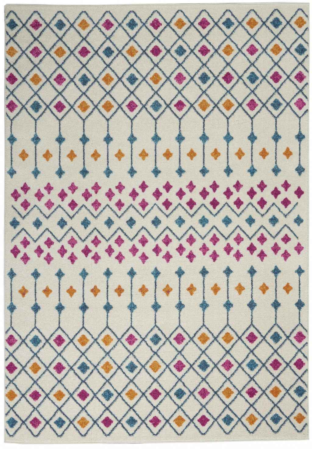 5' X 7' Blue And Ivory Geometric Dhurrie Area Rug