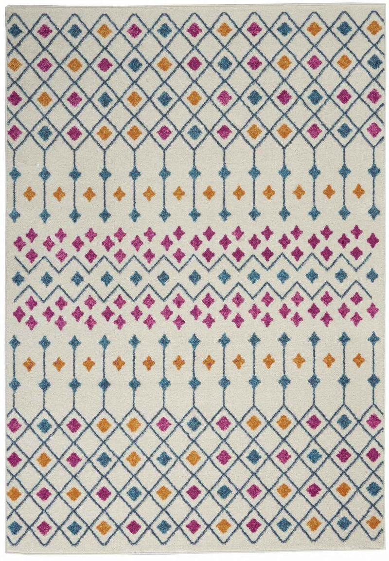 5' X 7' Blue And Ivory Geometric Dhurrie Area Rug