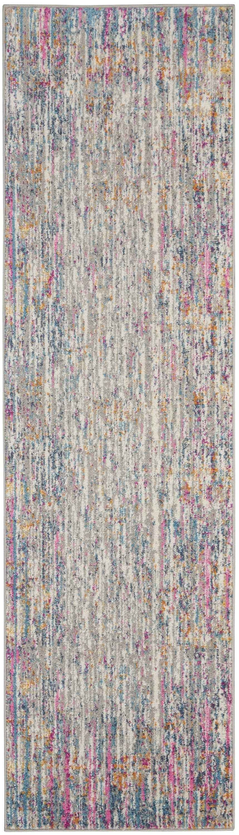 10' Pink And Ivory Abstract Power Loom Runner Rug
