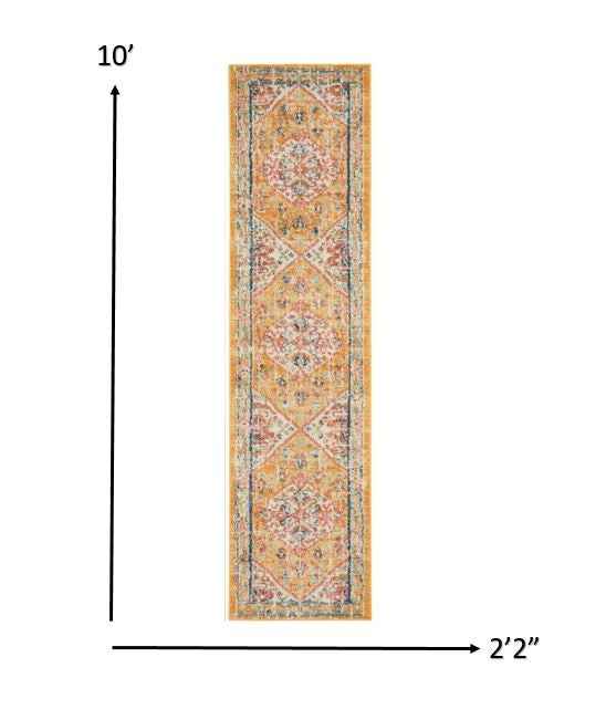 10' Yellow And Ivory Dhurrie Runner Rug