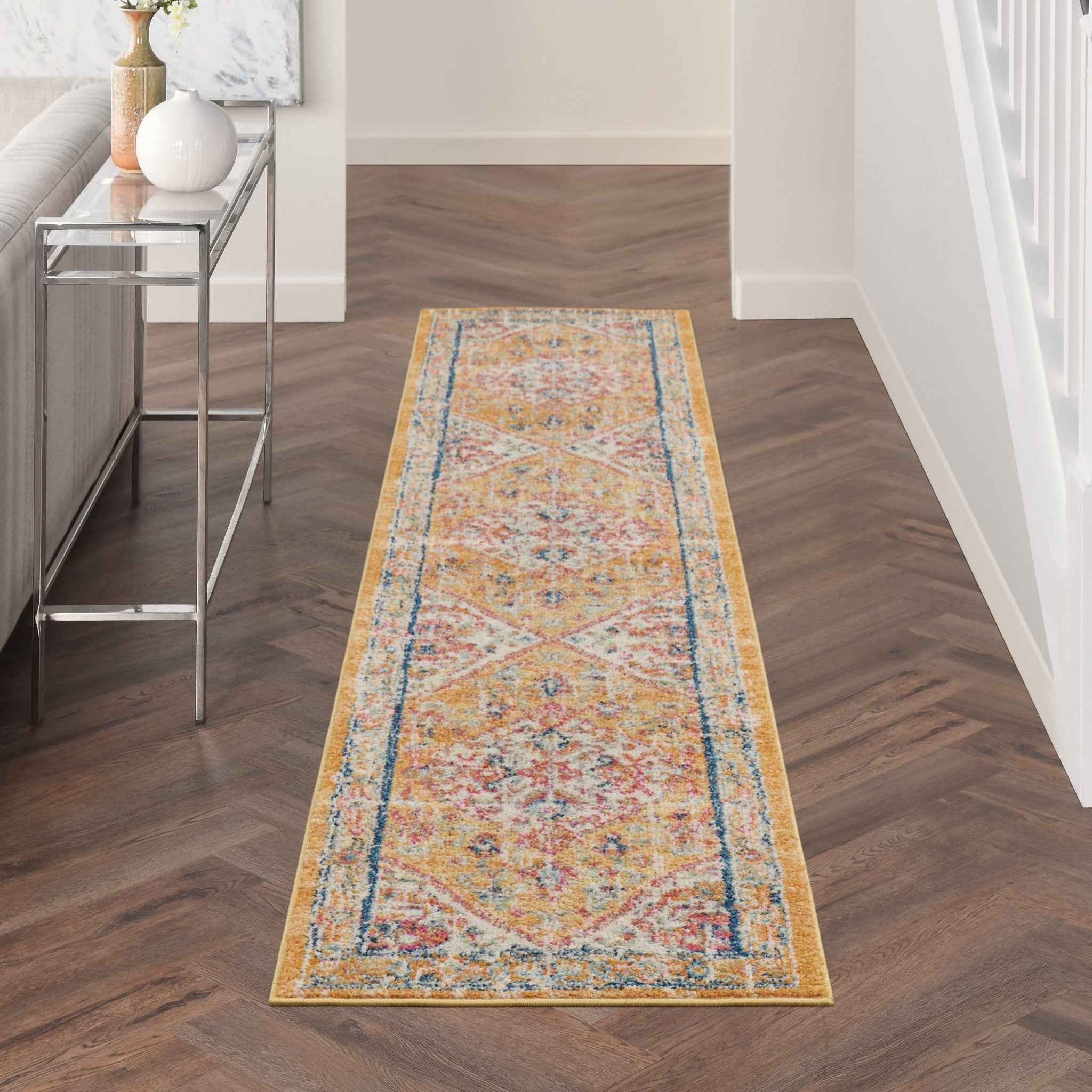 10' Yellow And Ivory Dhurrie Runner Rug