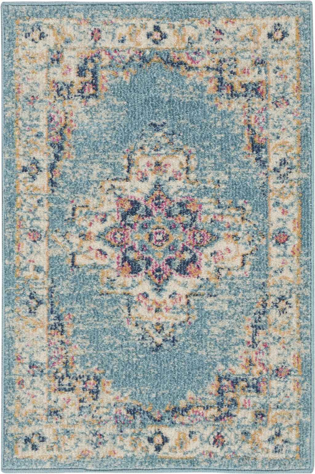 2' X 3' Light Blue Southwestern Power Loom Area Rug