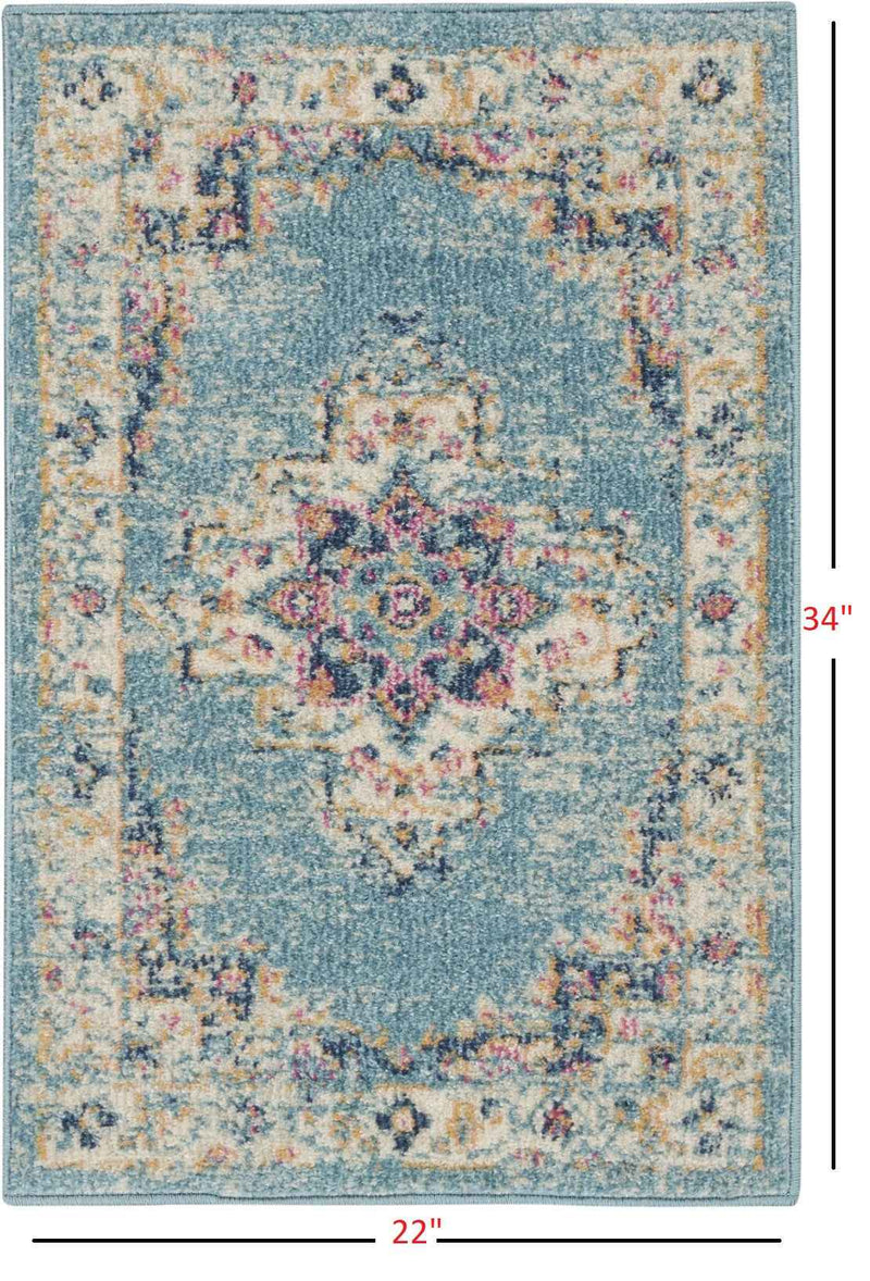 2' X 3' Light Blue Southwestern Power Loom Area Rug
