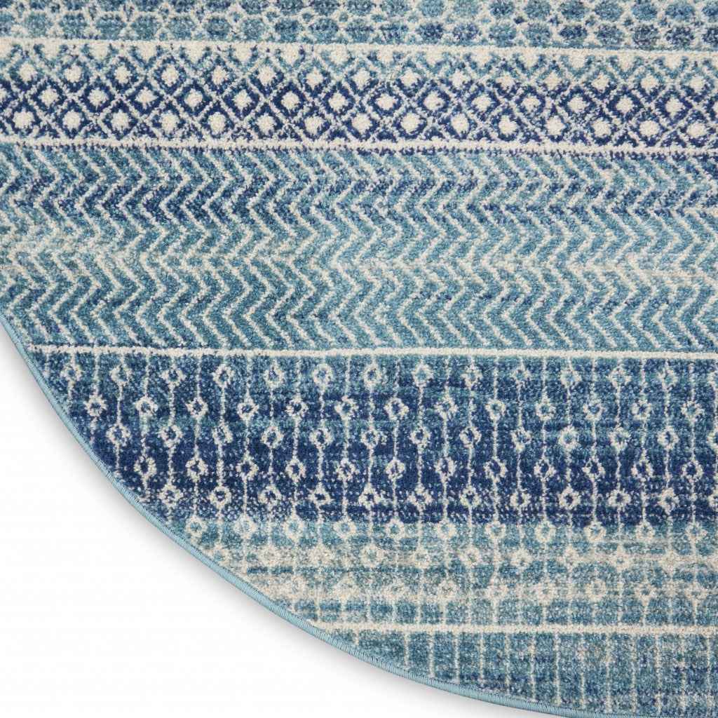 5' Navy Blue Round Southwestern Power Loom Area Rug