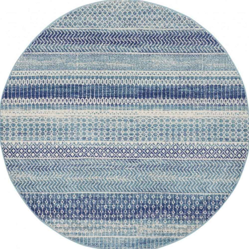5' Navy Blue Round Southwestern Power Loom Area Rug