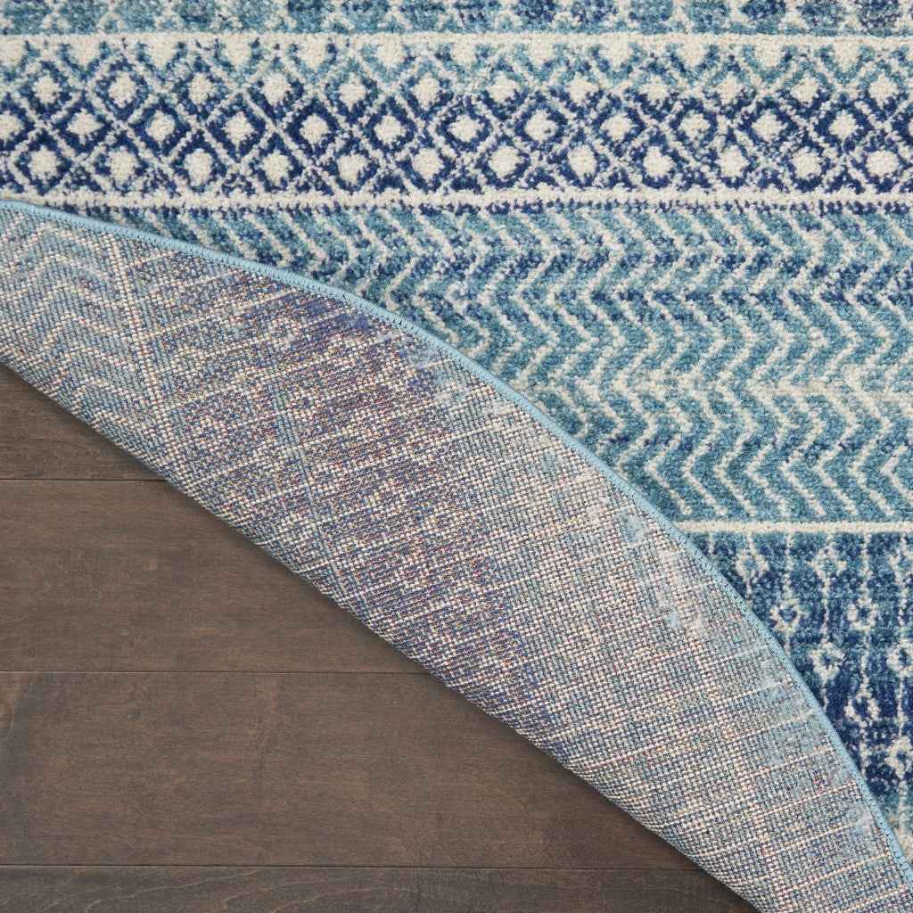 5' Navy Blue Round Southwestern Power Loom Area Rug