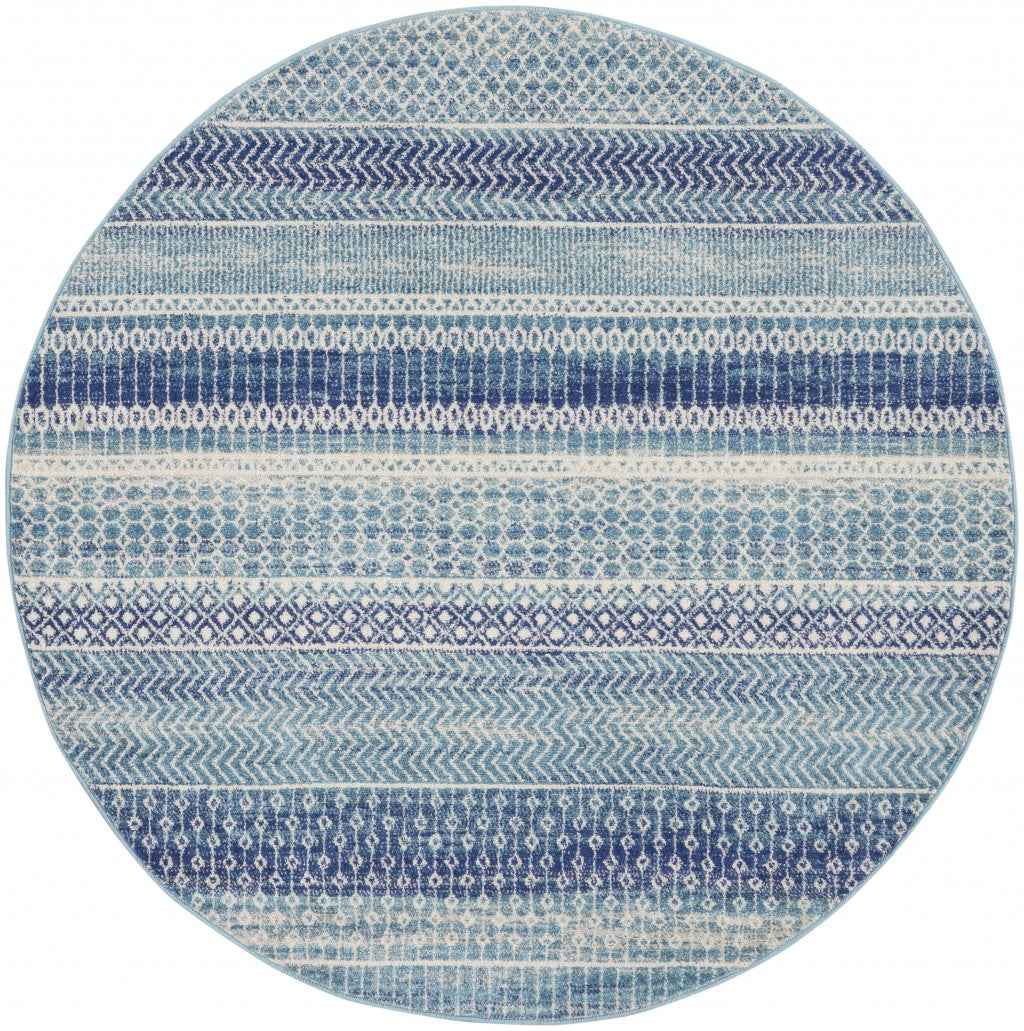5' Navy Blue Round Southwestern Power Loom Area Rug