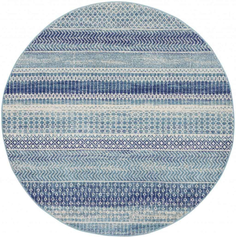 5' Navy Blue Round Southwestern Power Loom Area Rug