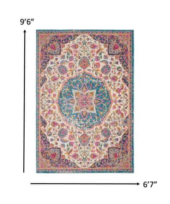 7' X 10' Pink And Green Dhurrie Area Rug