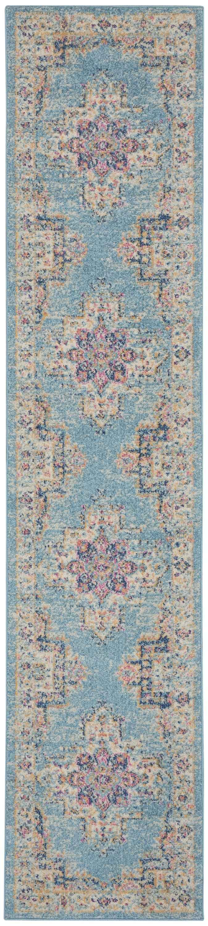 10' Light Blue Southwestern Power Loom Runner Rug