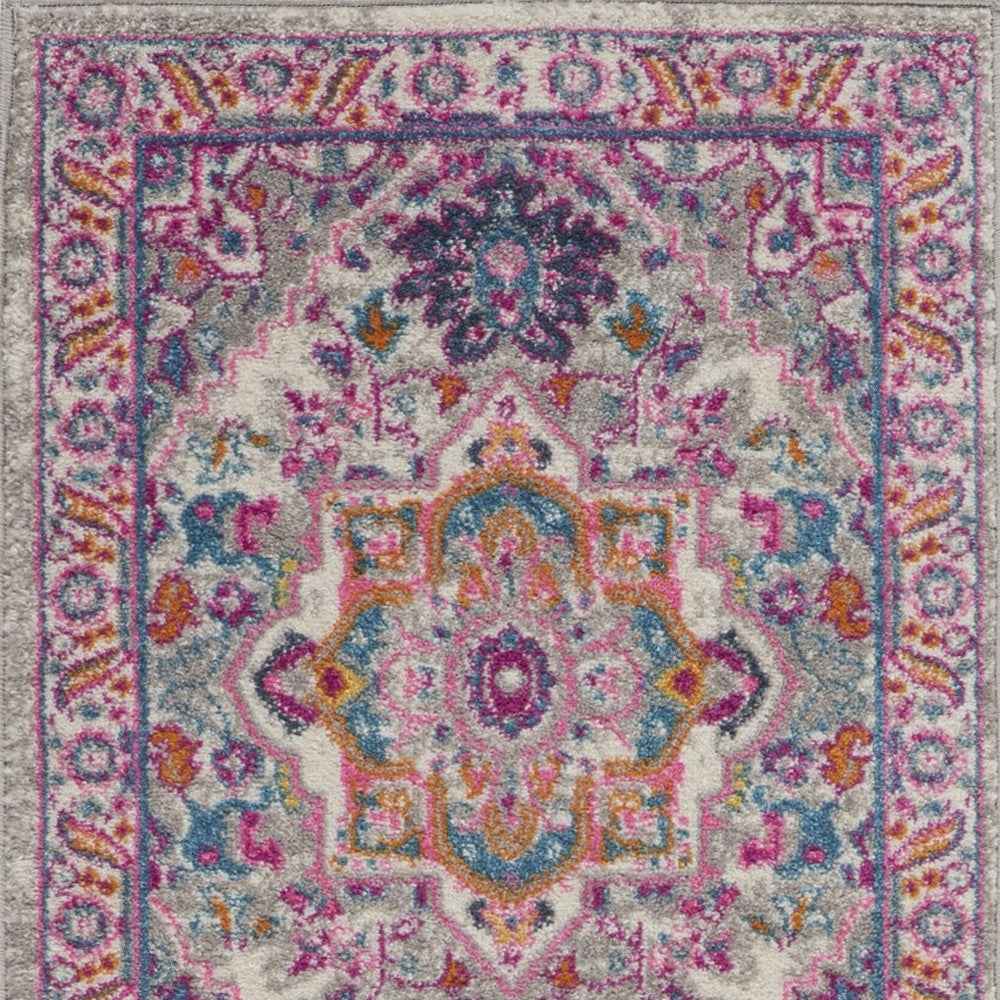 8' Pink And Gray Power Loom Runner Rug