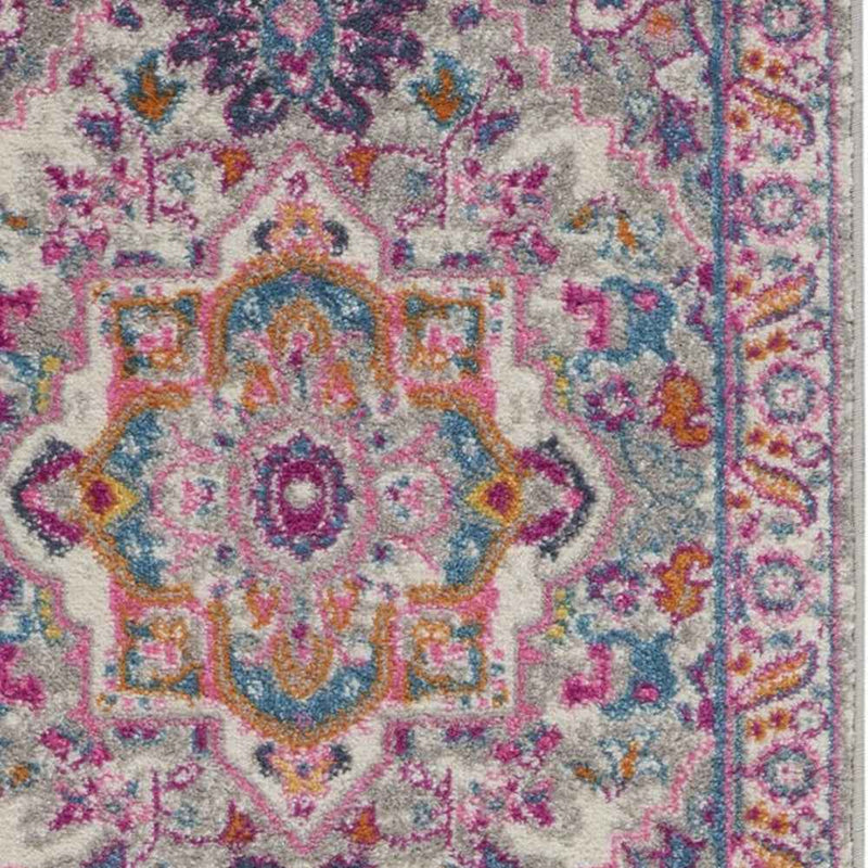 8' Pink And Gray Power Loom Runner Rug