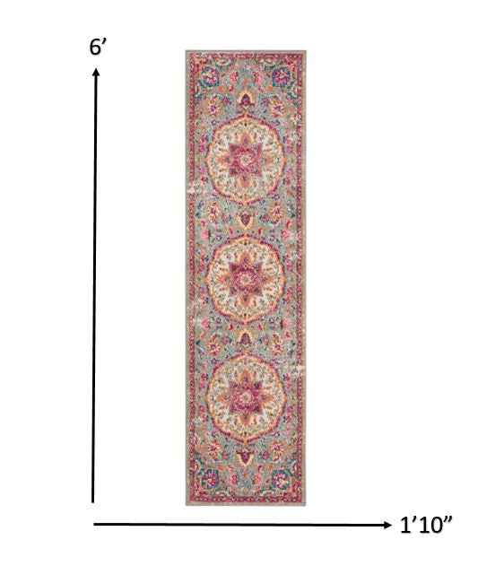6' Pink And Gray Power Loom Runner Rug