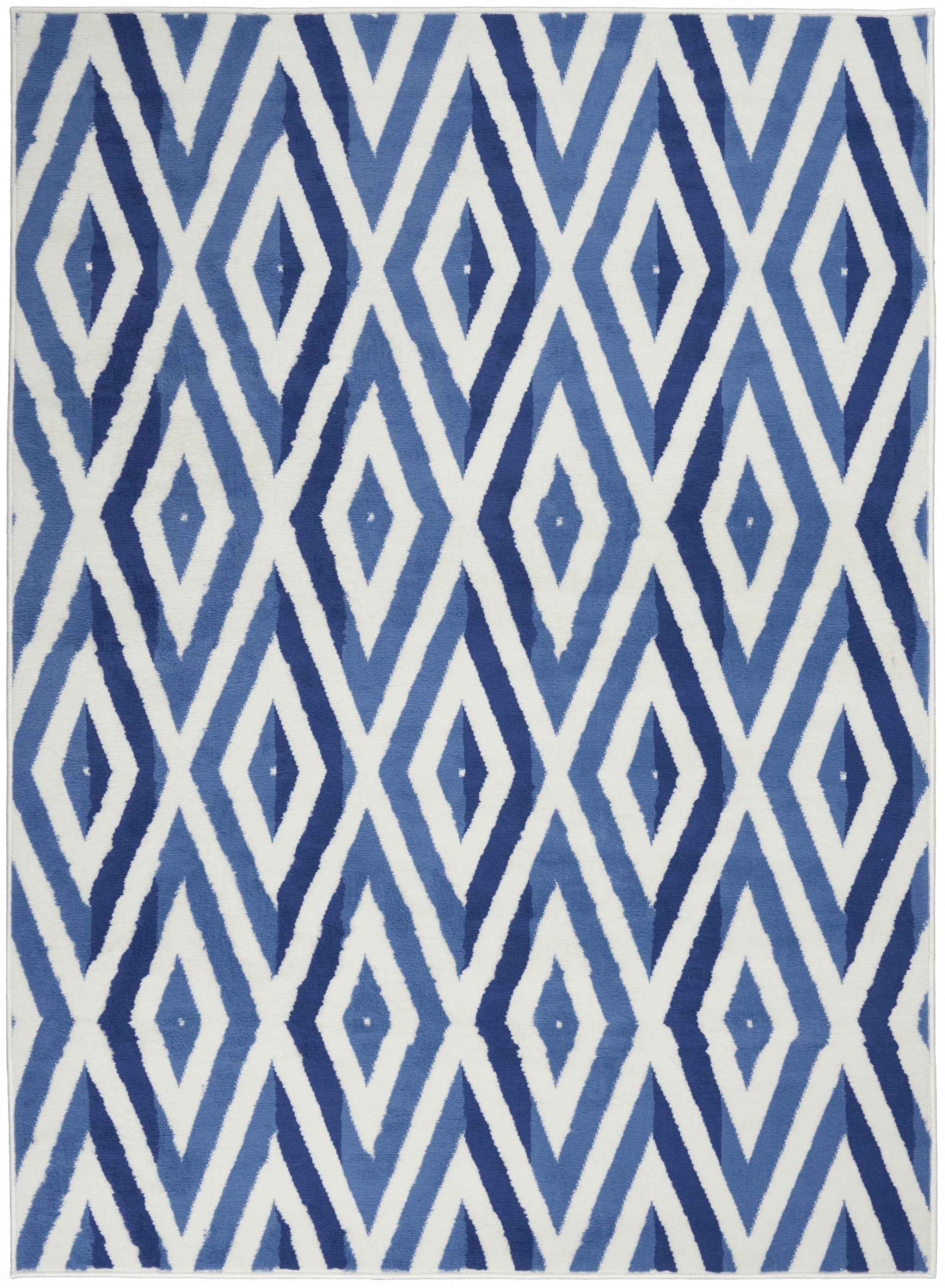 6' X 9' Blue And Ivory Geometric Dhurrie Area Rug