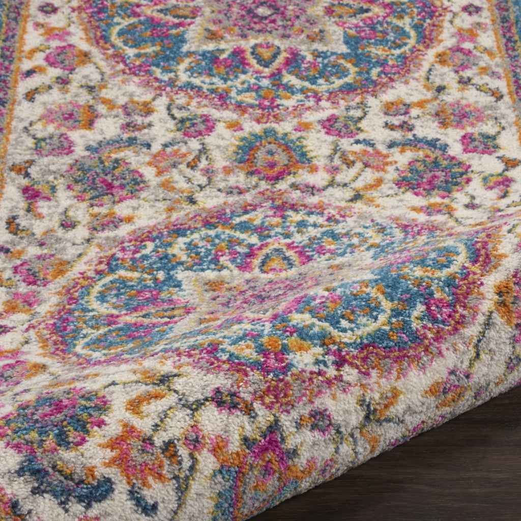 8' Pink And Green Dhurrie Runner Rug