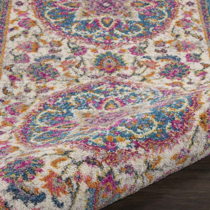 8' Pink And Green Dhurrie Runner Rug