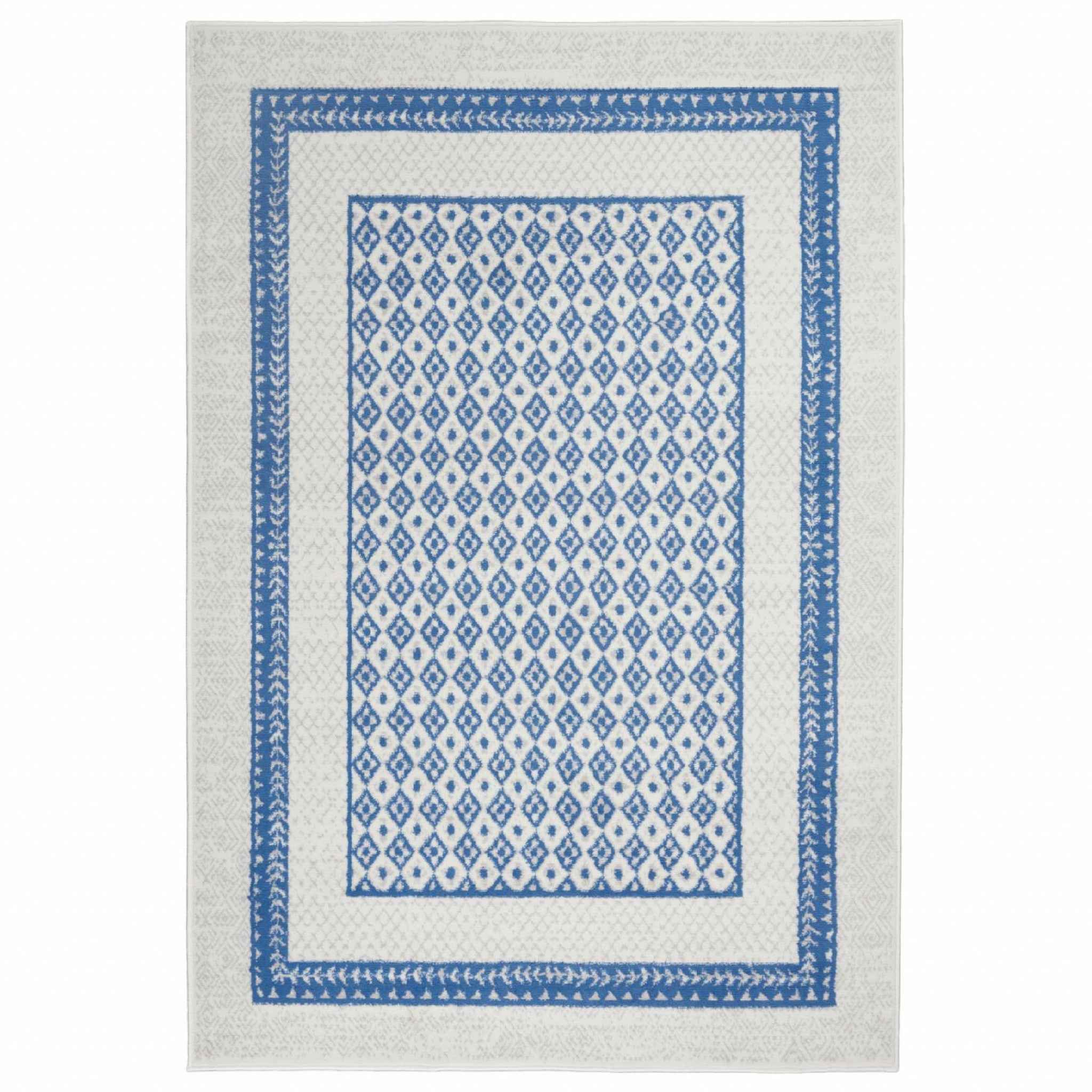 4' X 6' Navy Blue Geometric Dhurrie Area Rug