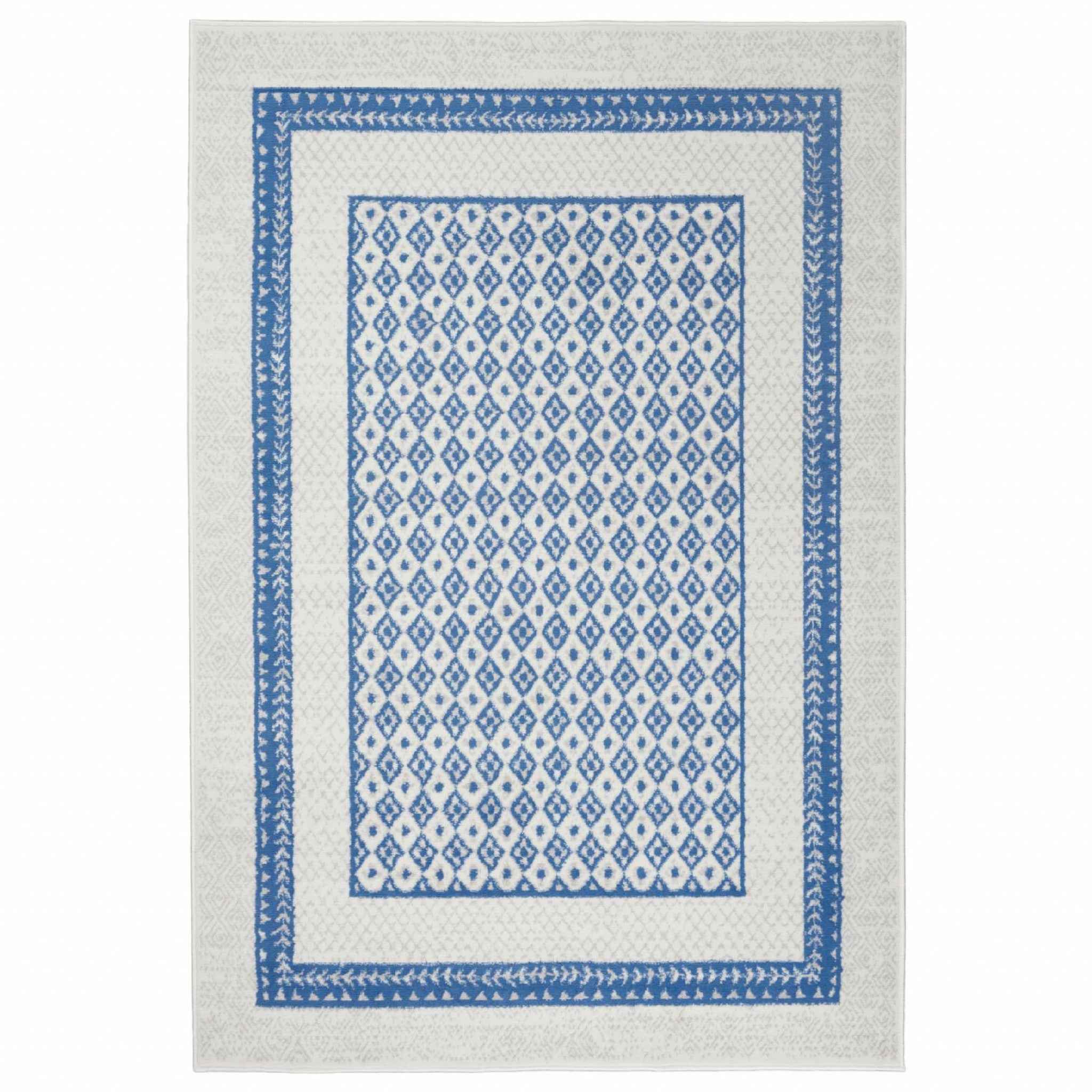 4' X 6' Navy Blue Geometric Dhurrie Area Rug