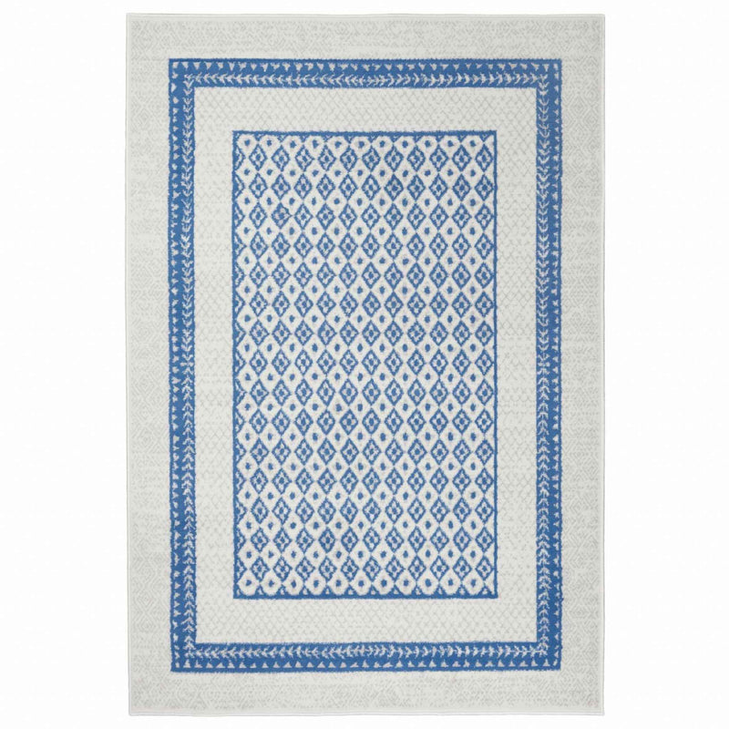 4' X 6' Navy Blue Geometric Dhurrie Area Rug