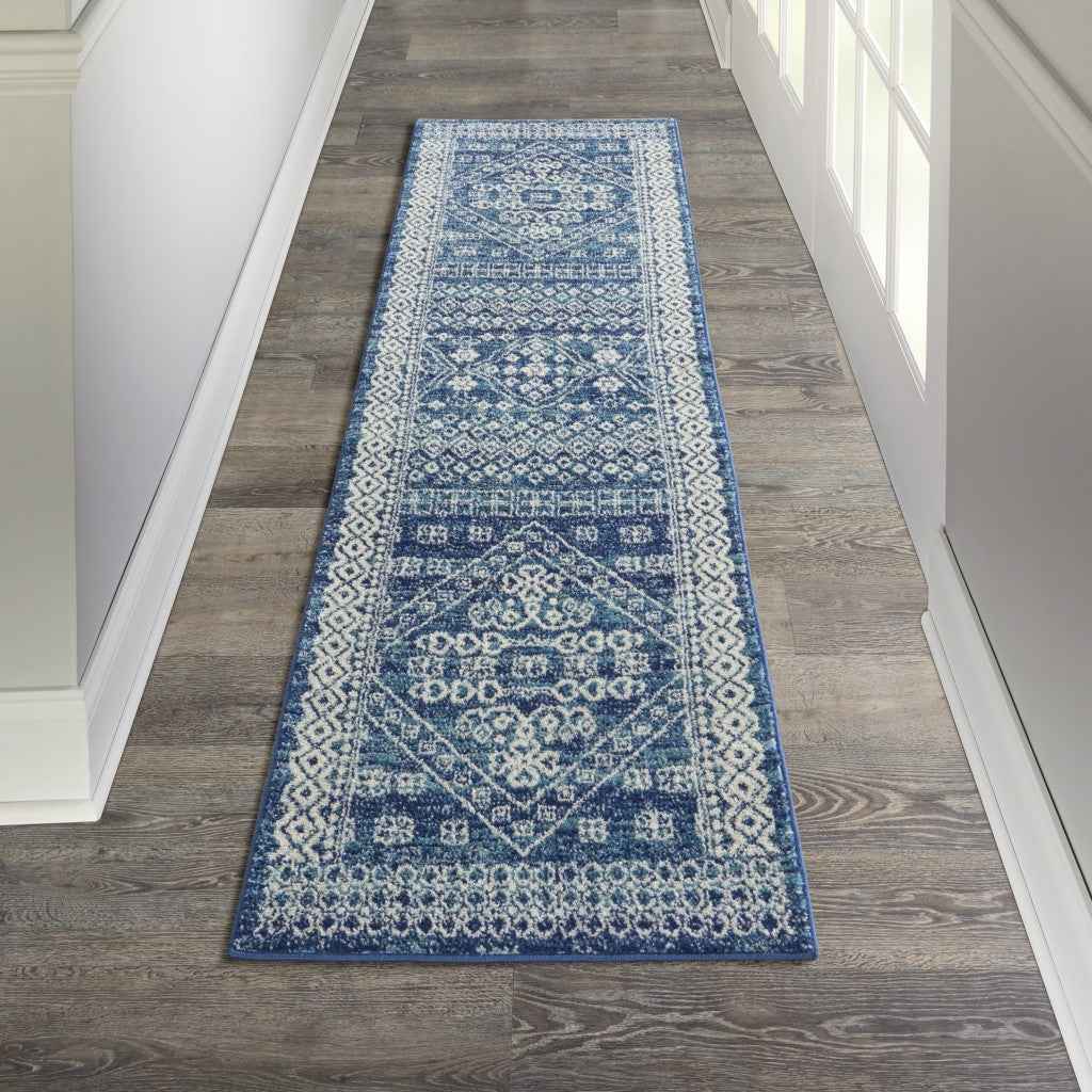 8' Navy Blue Power Loom Runner Rug