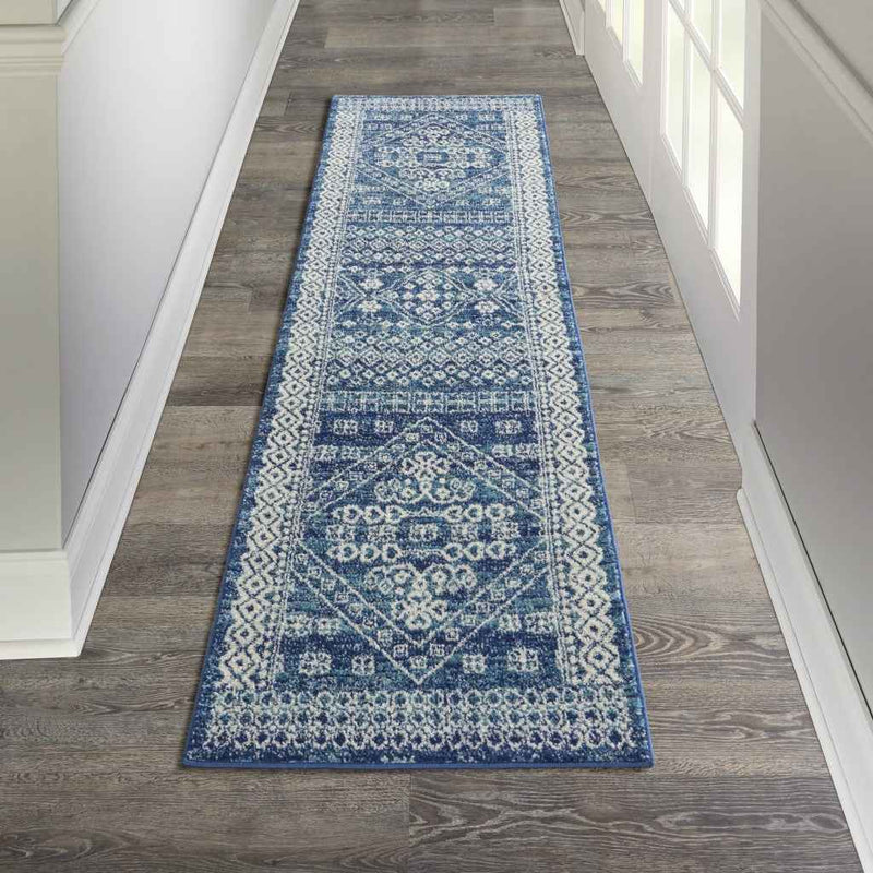 8' Navy Blue Power Loom Runner Rug