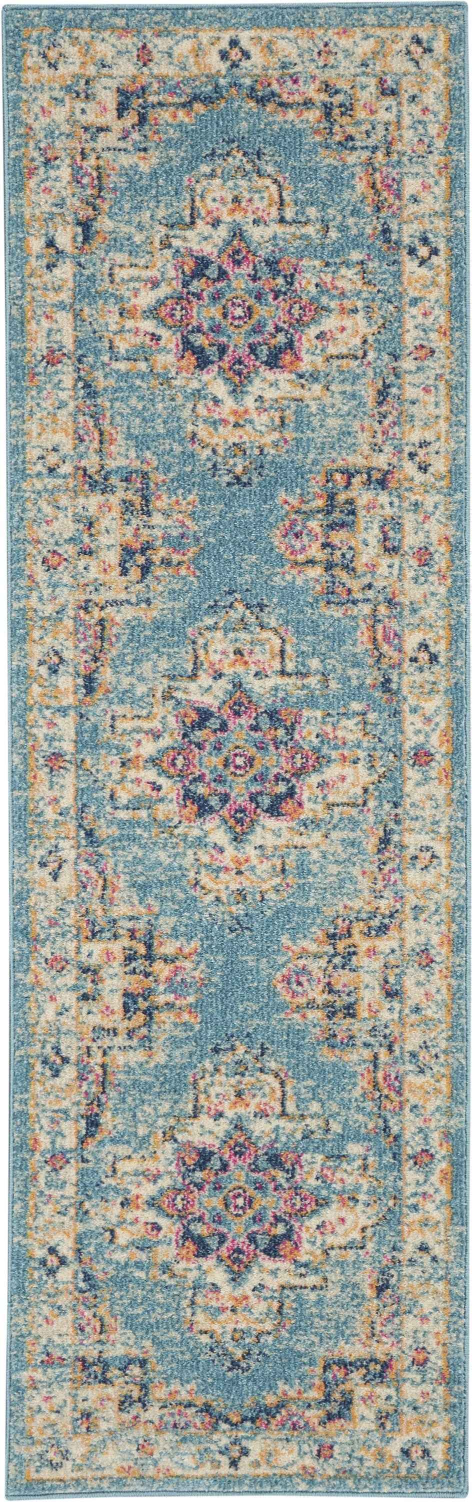 6' Light Blue Southwestern Power Loom Runner Rug