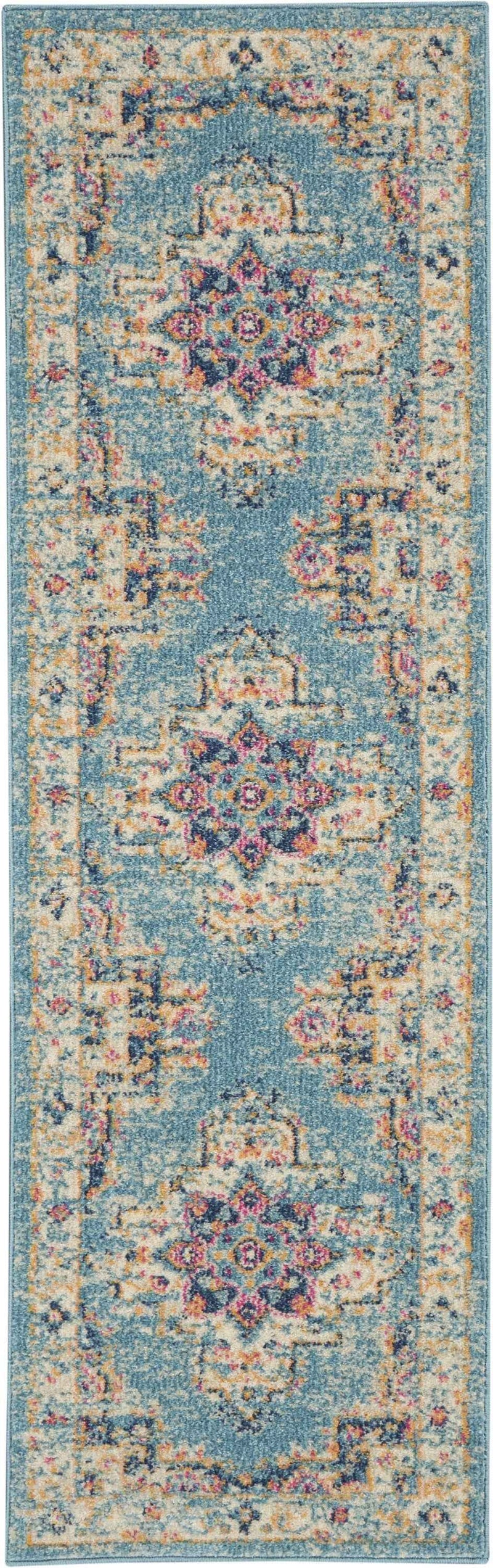 6' Light Blue Southwestern Power Loom Runner Rug