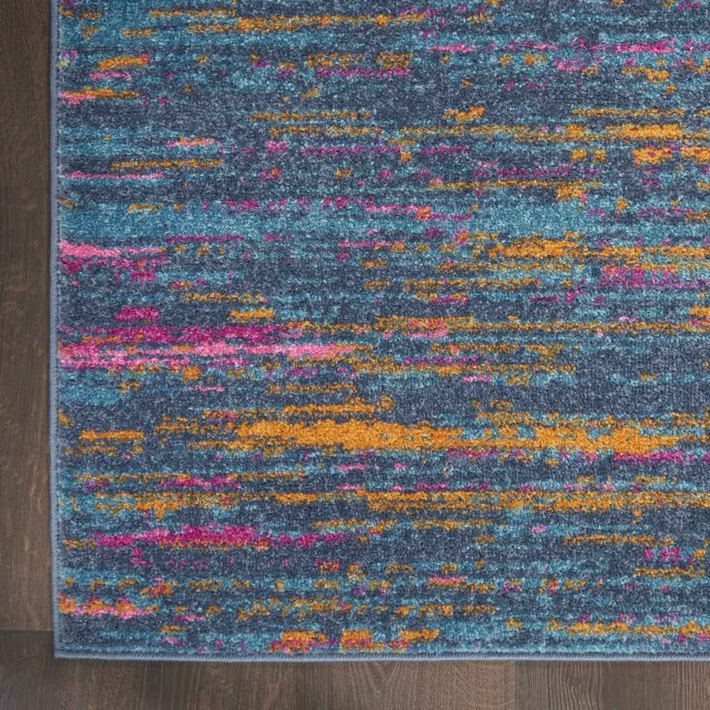 6' Blue And Orange Abstract Power Loom Runner Rug