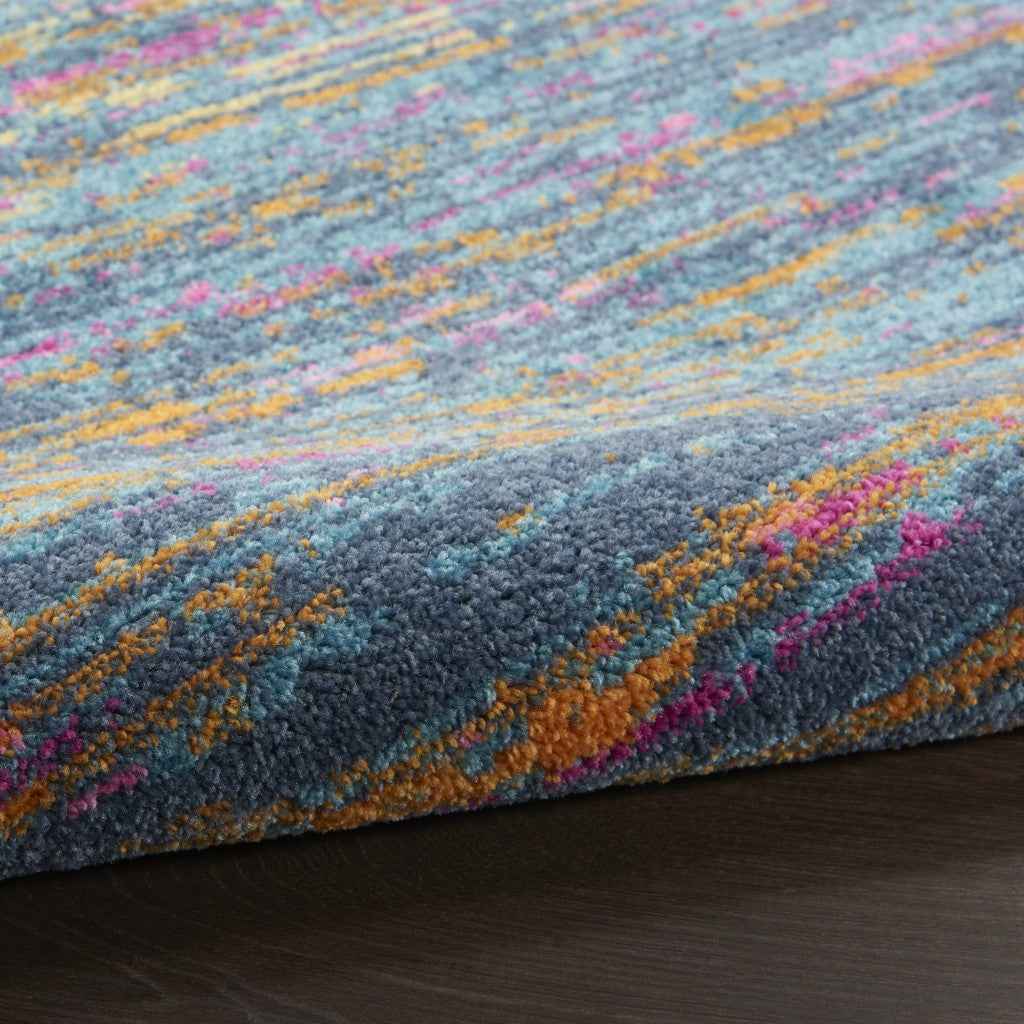 6' Blue And Orange Abstract Power Loom Runner Rug
