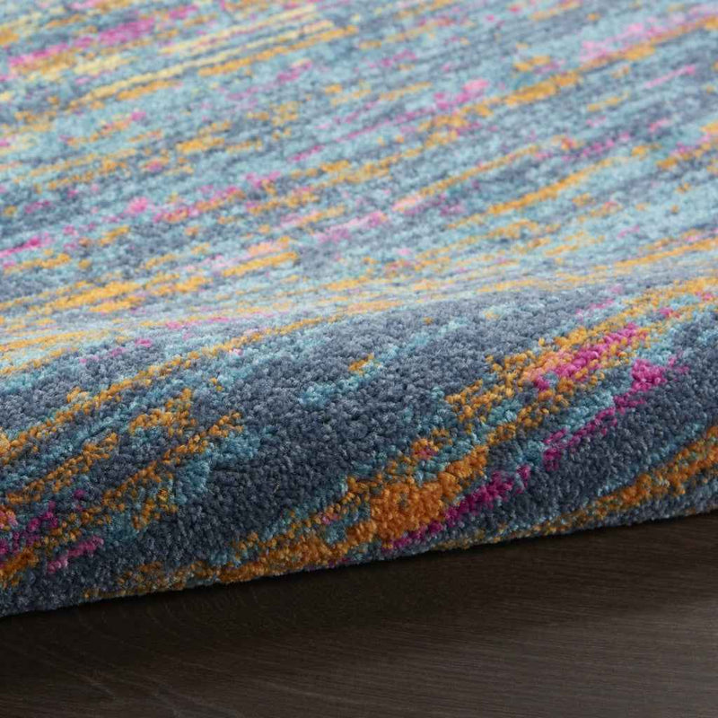 6' Blue And Orange Abstract Power Loom Runner Rug