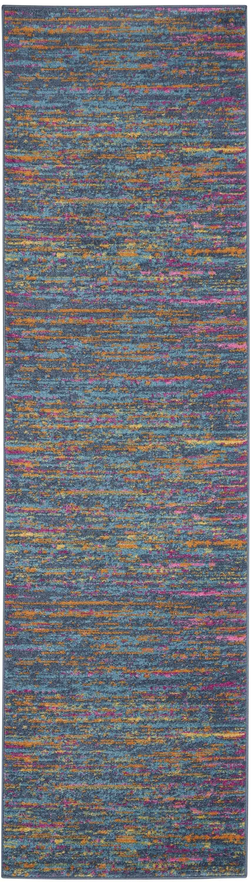 6' Blue And Orange Abstract Power Loom Runner Rug