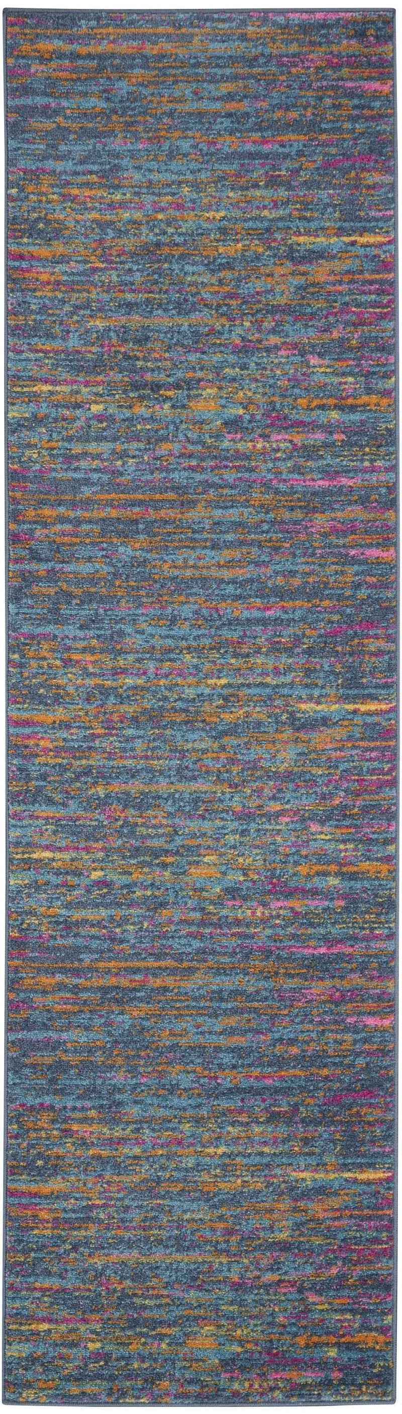 6' Blue And Orange Abstract Power Loom Runner Rug
