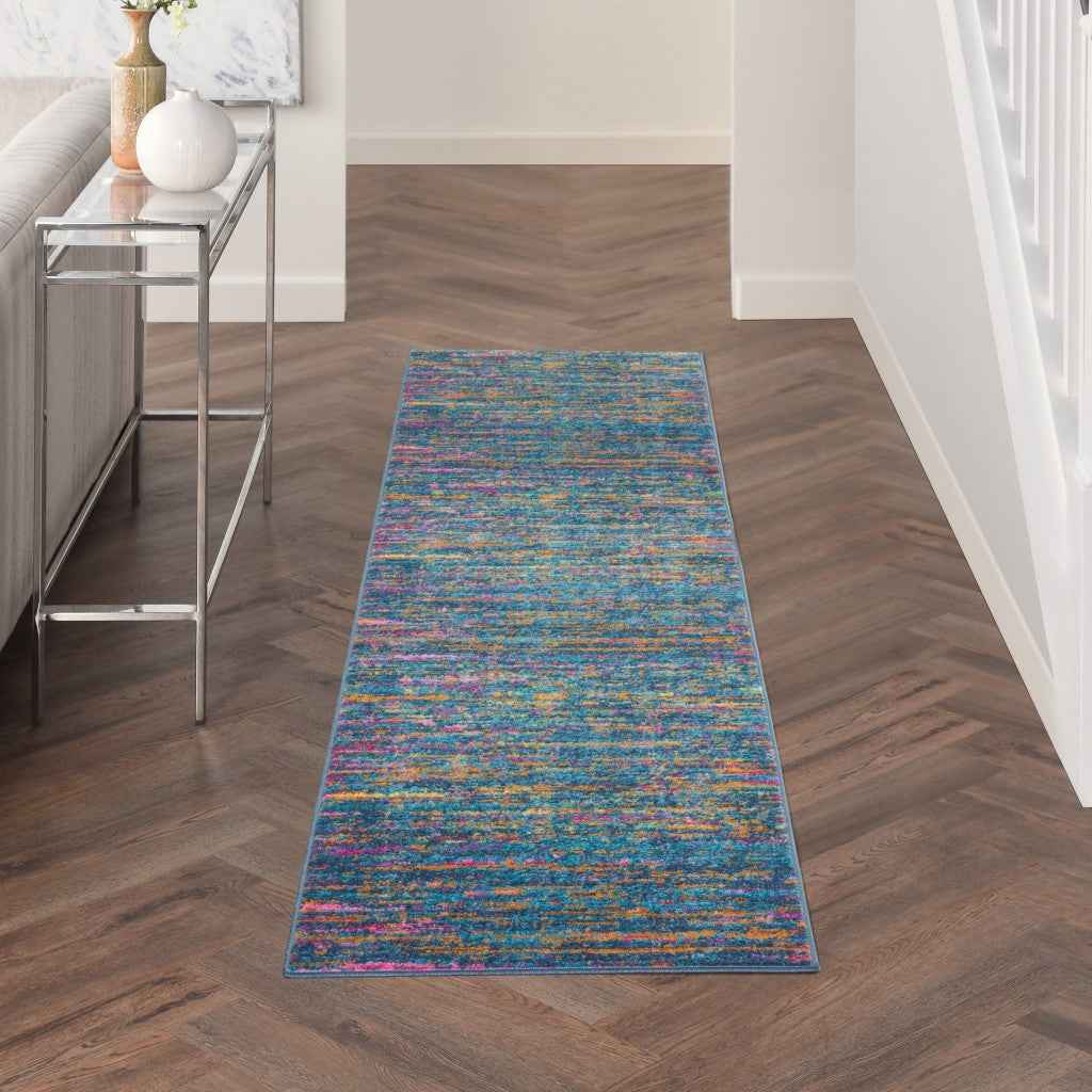 6' Blue And Orange Abstract Power Loom Runner Rug