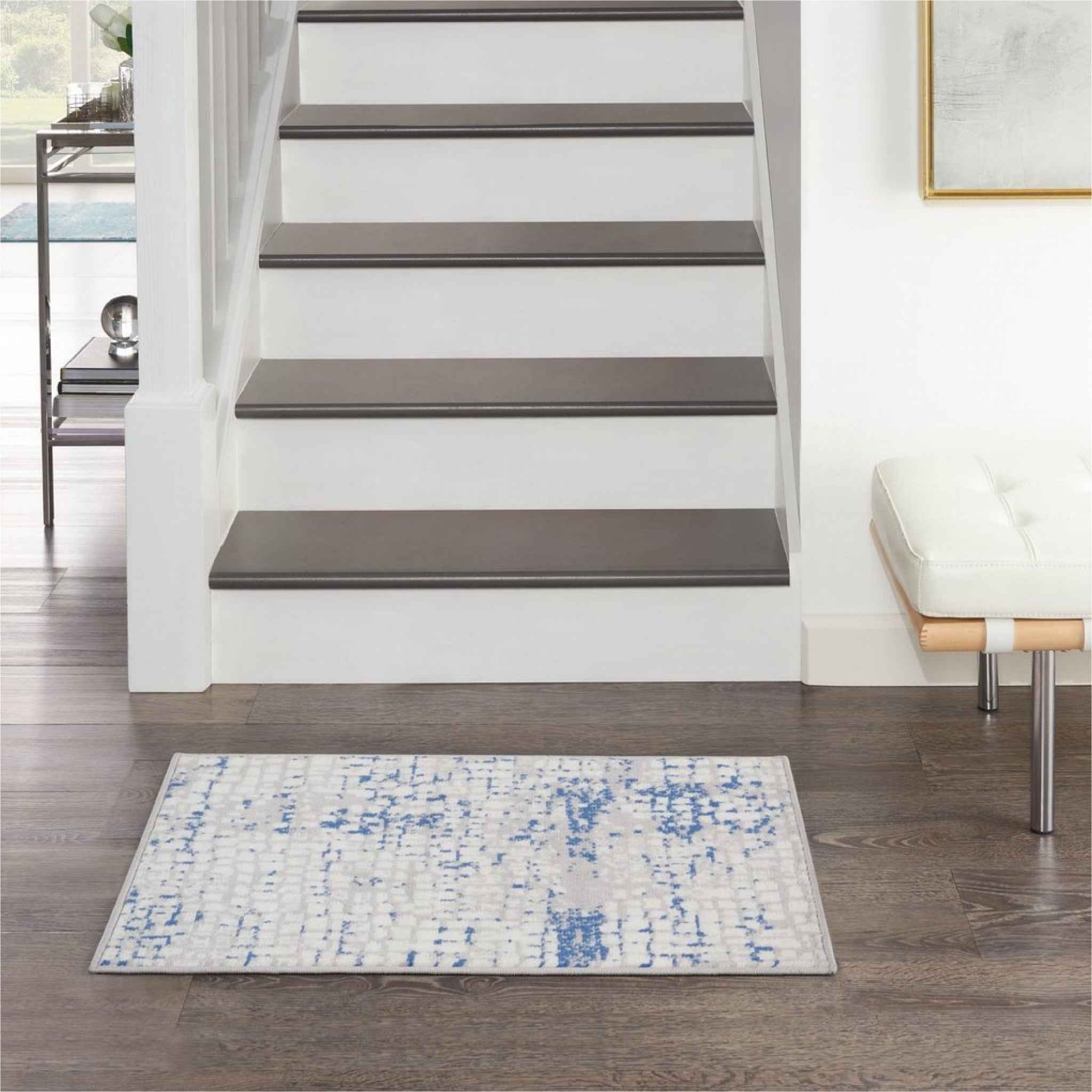 4' X 6' Blue Gray Abstract Dhurrie Area Rug