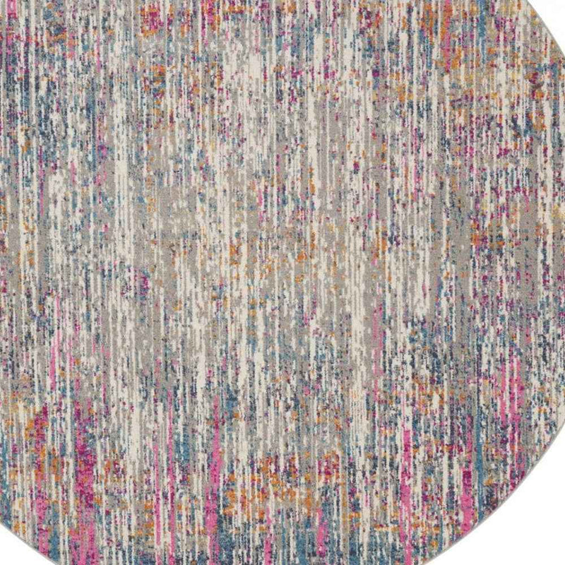4' Pink And Ivory Round Abstract Power Loom Area Rug