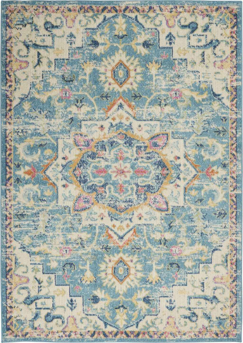 5' X 7' Blue And Ivory Dhurrie Area Rug