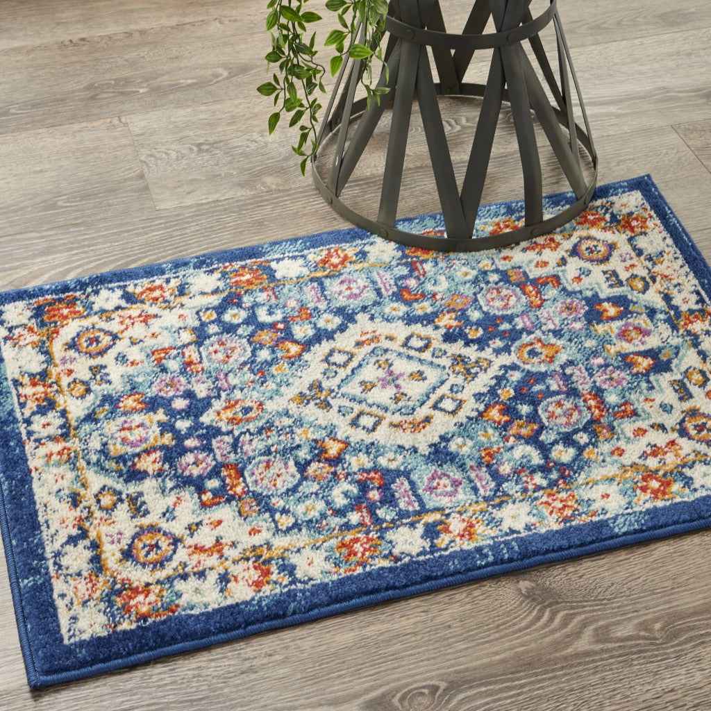 2’ X 3’ Blue And Ivory Medallion Scatter Rug