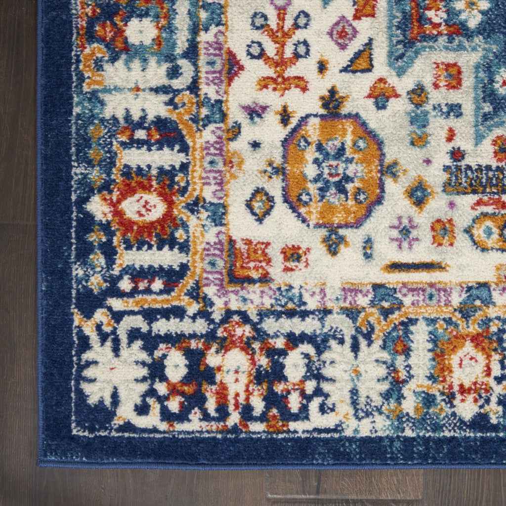 2’ X 3’ Blue And Ivory Medallion Scatter Rug