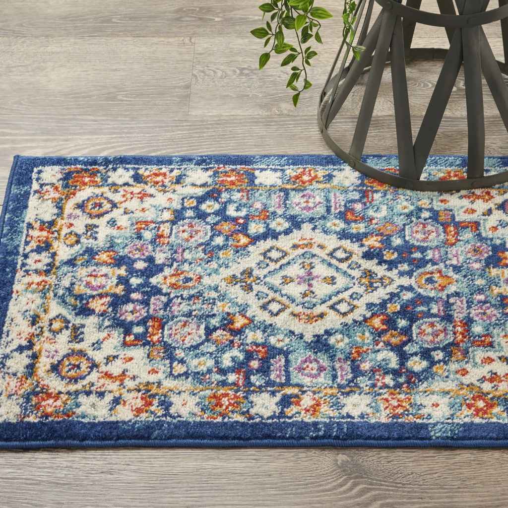 2’ X 3’ Blue And Ivory Medallion Scatter Rug